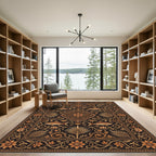 Gilded Floral Koi Medallion Ink Black Rug