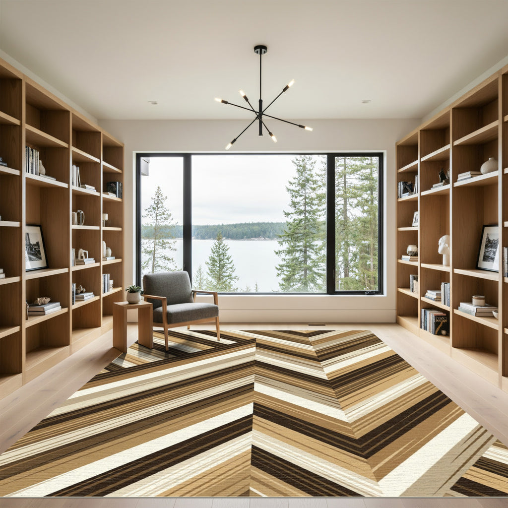 Brown Taupe Chevron Stripe Accordion Rug