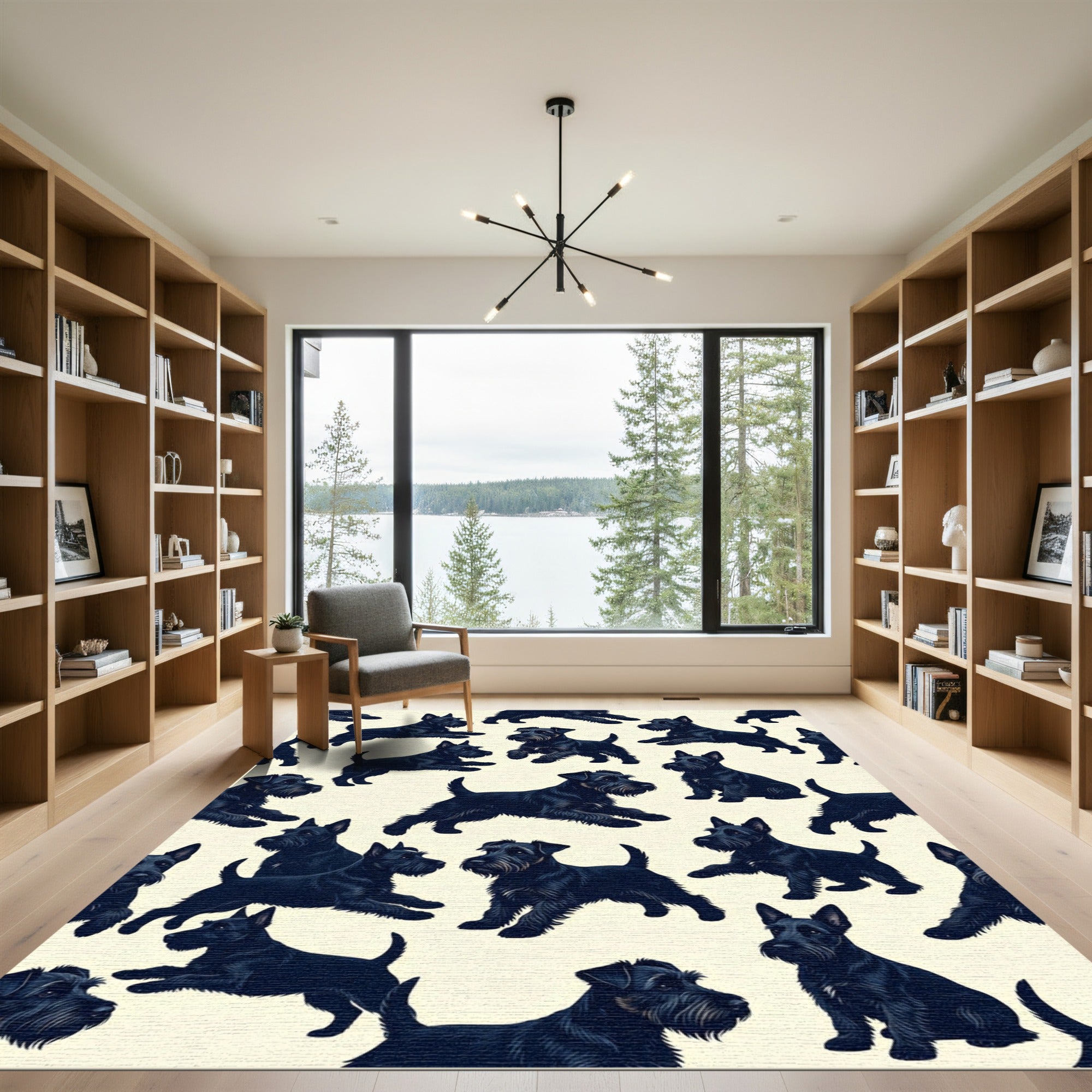 Playful Black Scottish Terrier Sketch Rug