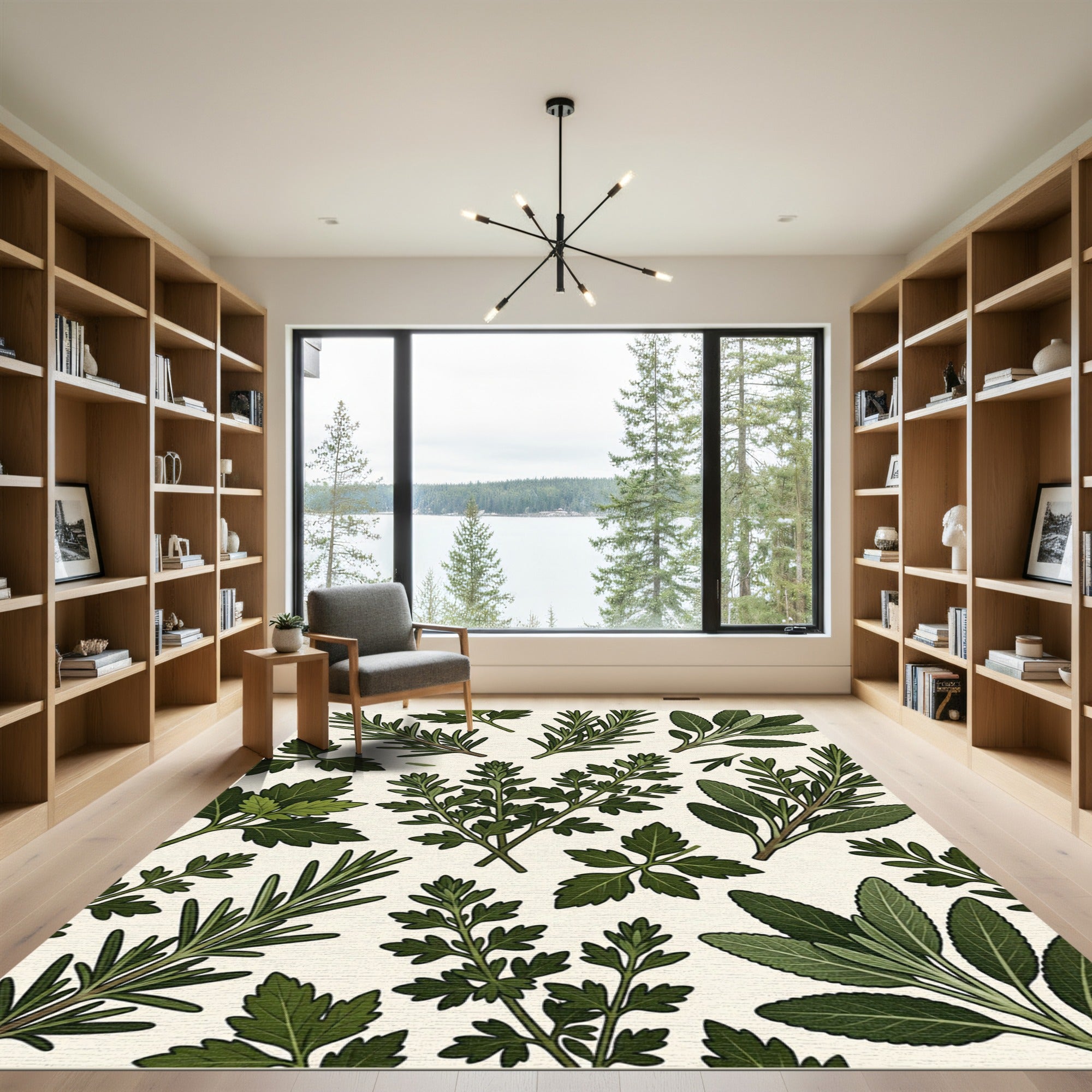 Lush Green Culinary Herb Botanical Illustration Rug