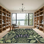 Botanical Herb Garden Dark Floral Illustration Rug