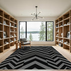 Modern Charcoal Black Geometric Chevron Rug