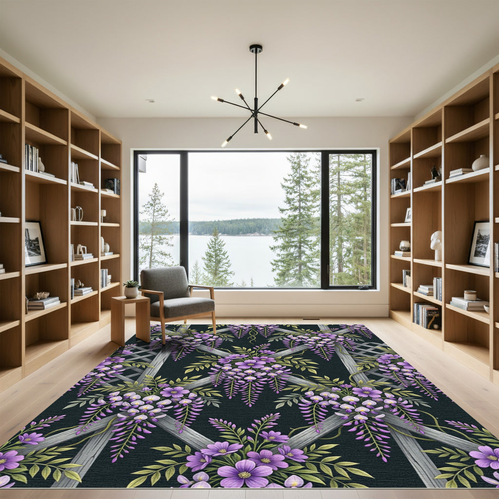 Purple Wisteria Lattice Garden Floral Rug
