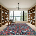 Coral and Slate Heart Mandala Rug