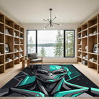Futuristic Teal Gray Cyborg Alien Portrait Rug