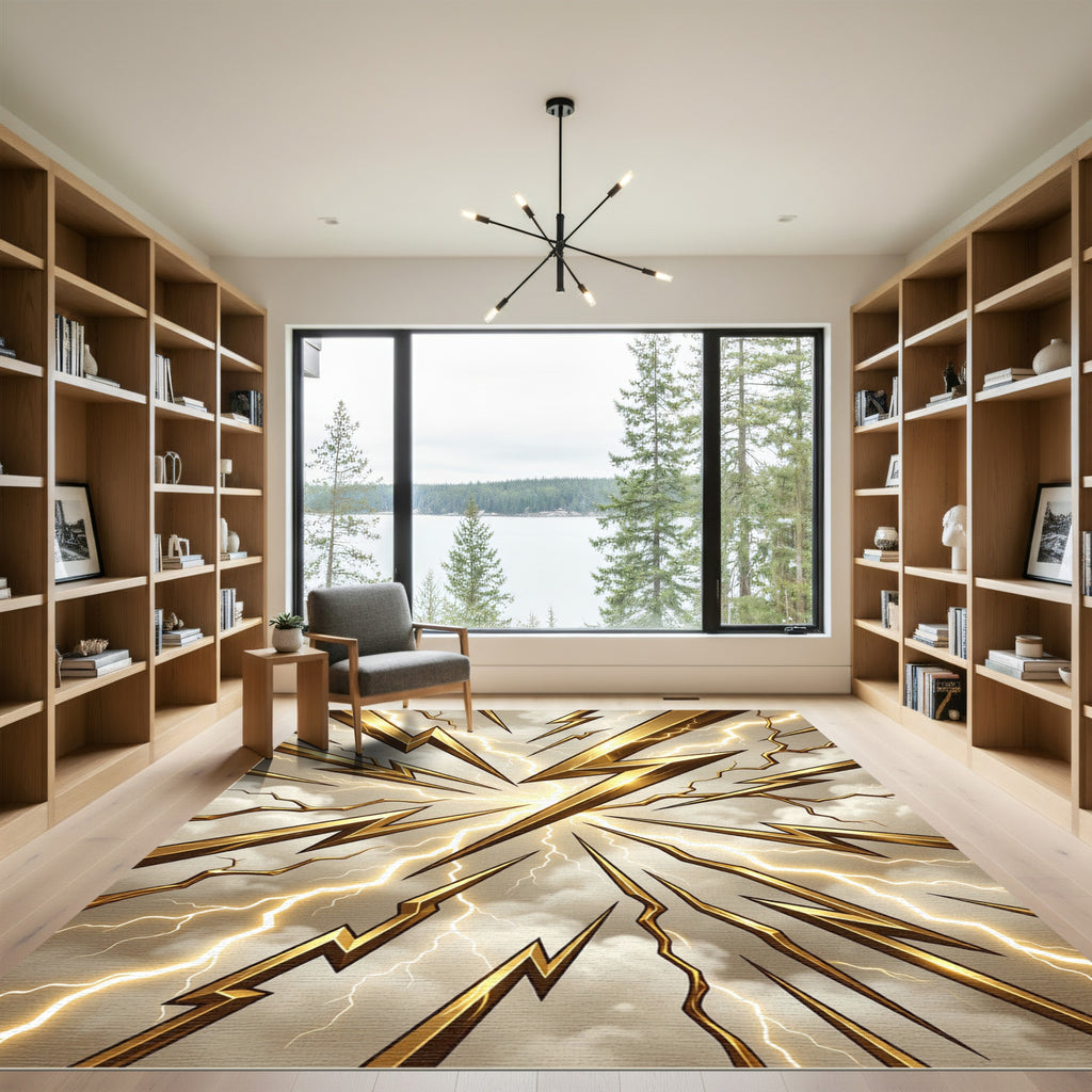 Golden Lightning Bolts Sky Burst Rug