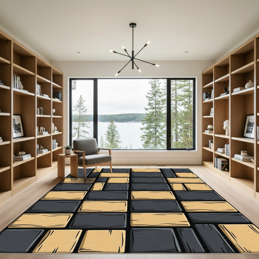 Textured Amber Dark Rectangles Alternating Rug