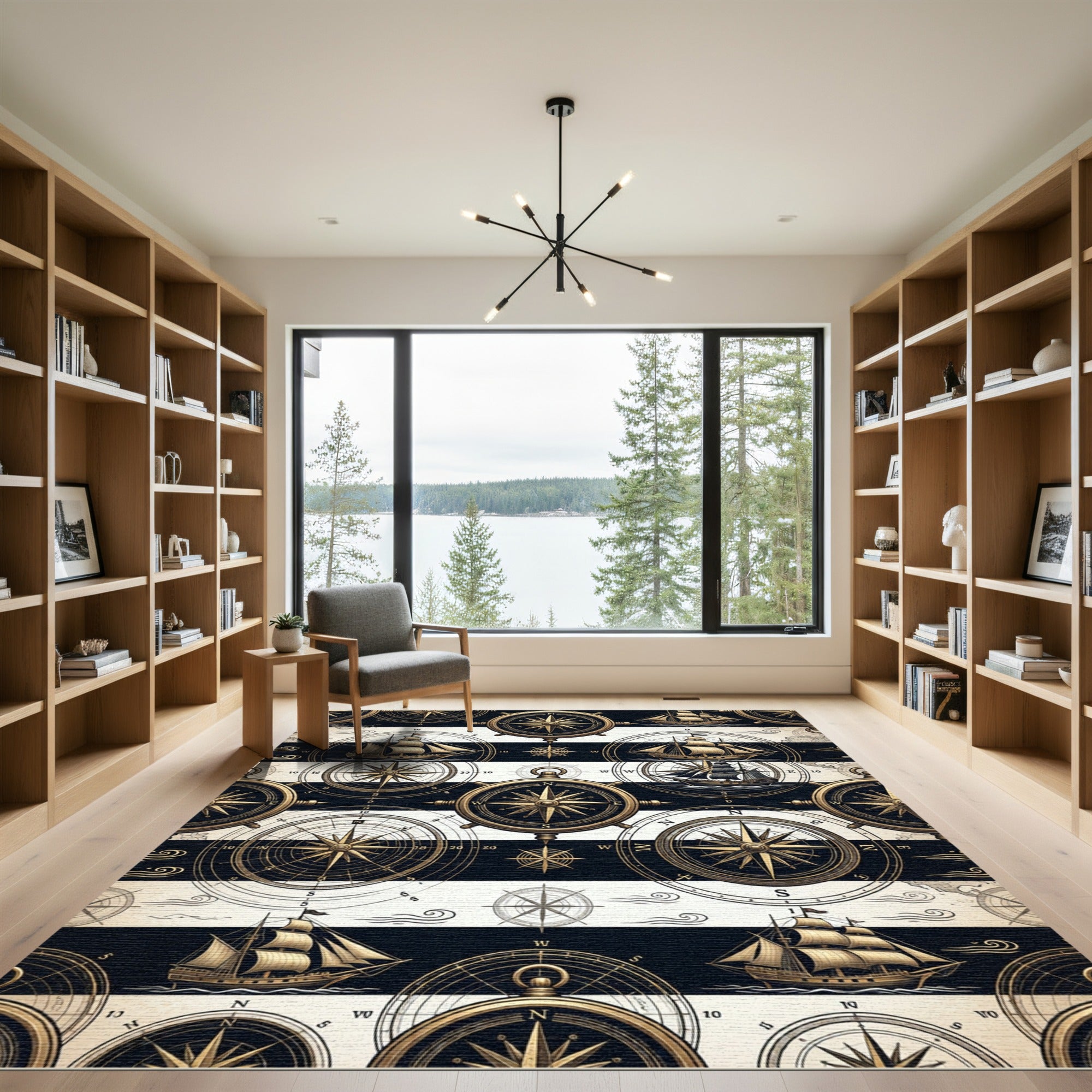 Nautical Compass and Vintage Ship Stripe Rug