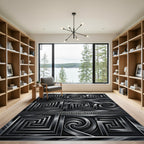 Dark Slate Geometric Spiral Maze Rug