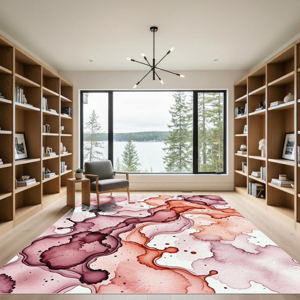 Crimson Rose Fluid Marble Swirl Rug