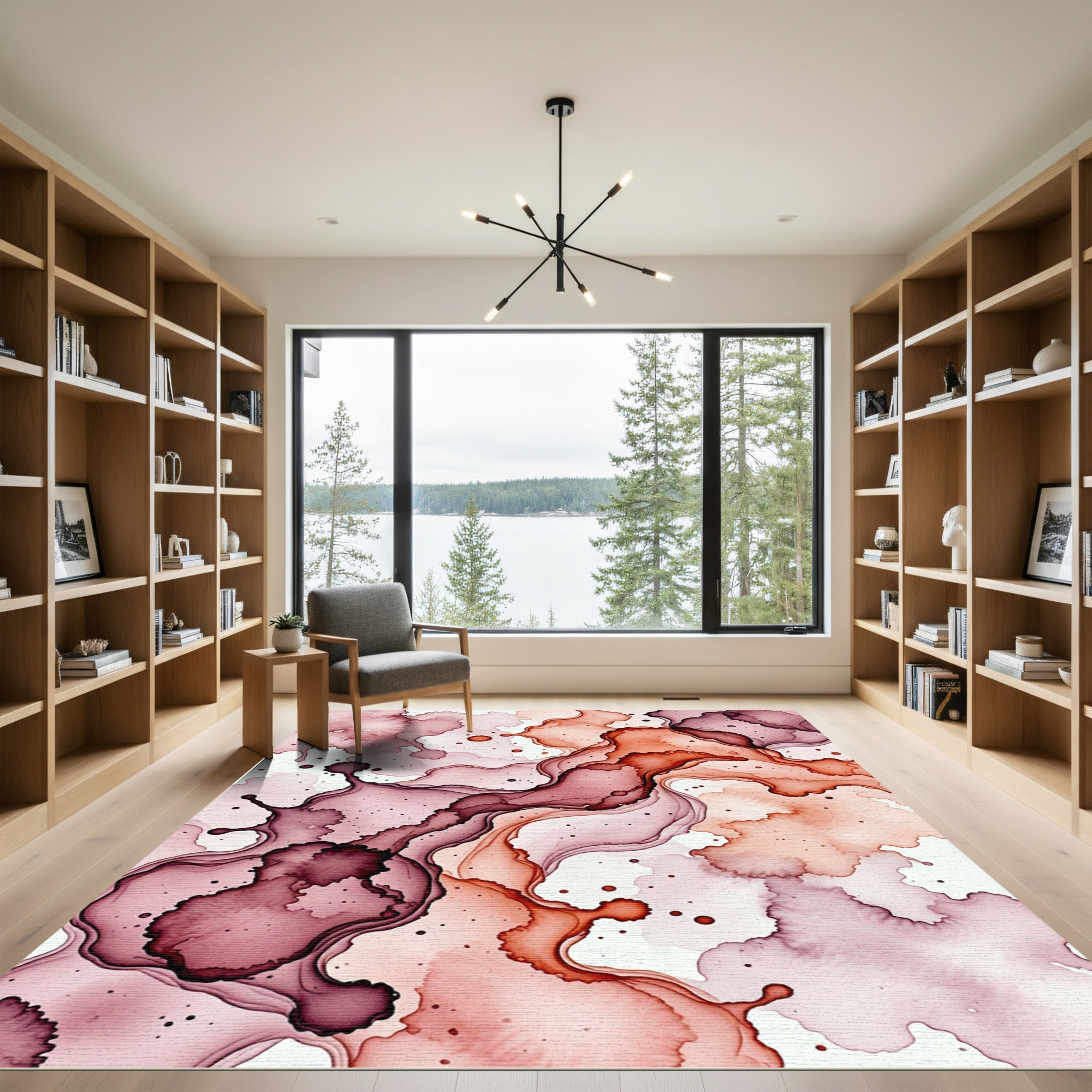 Crimson Rose Fluid Marble Swirl Rug