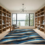 Abstract Navy and Gold Woven Ribbons Rug