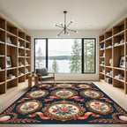 Ornate Floral Oval Cameo Ribbon Tapestry Rug