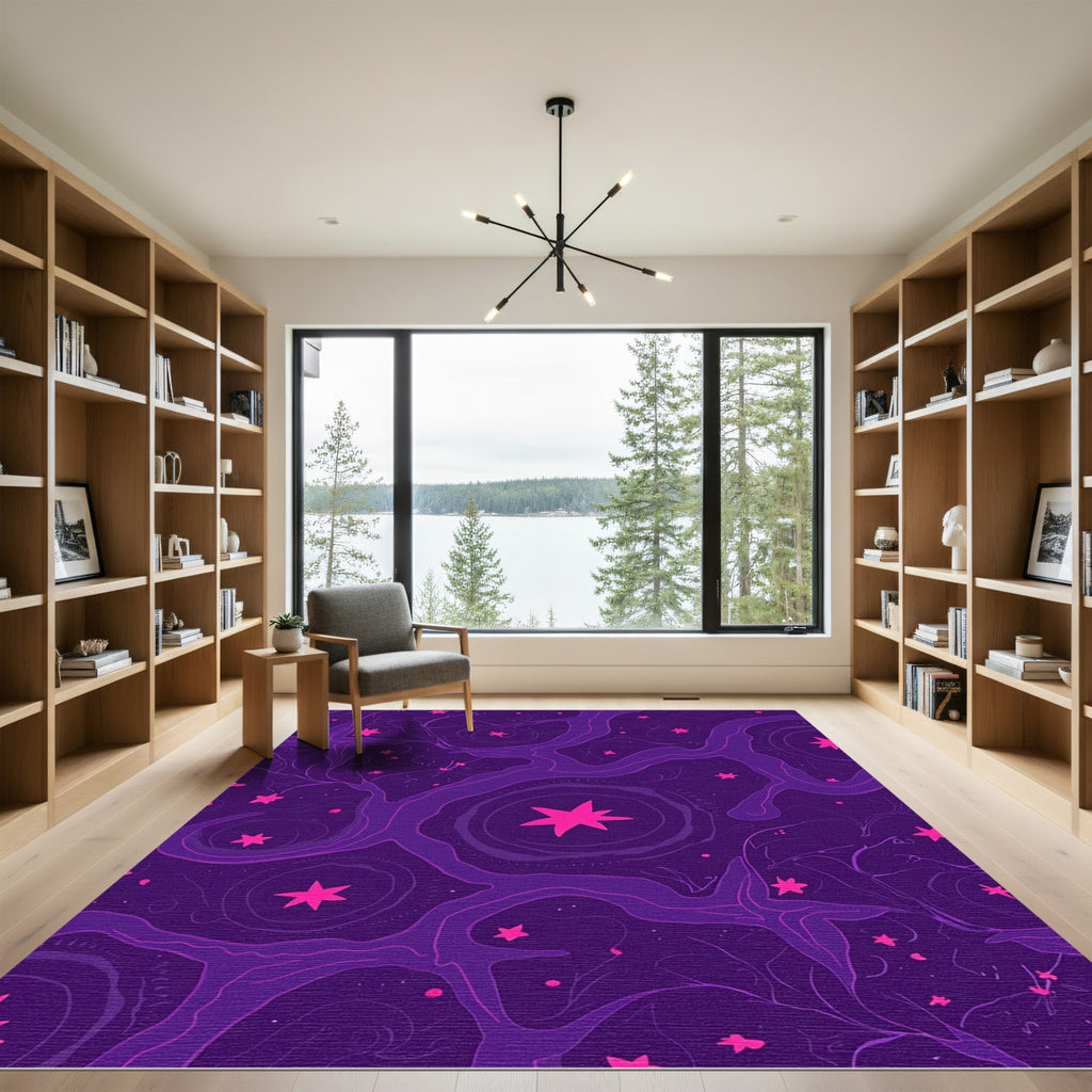 Deep Purple Starry Galaxy Swirl Rug