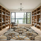 Art Deco Gold White Sunburst Circles Rug