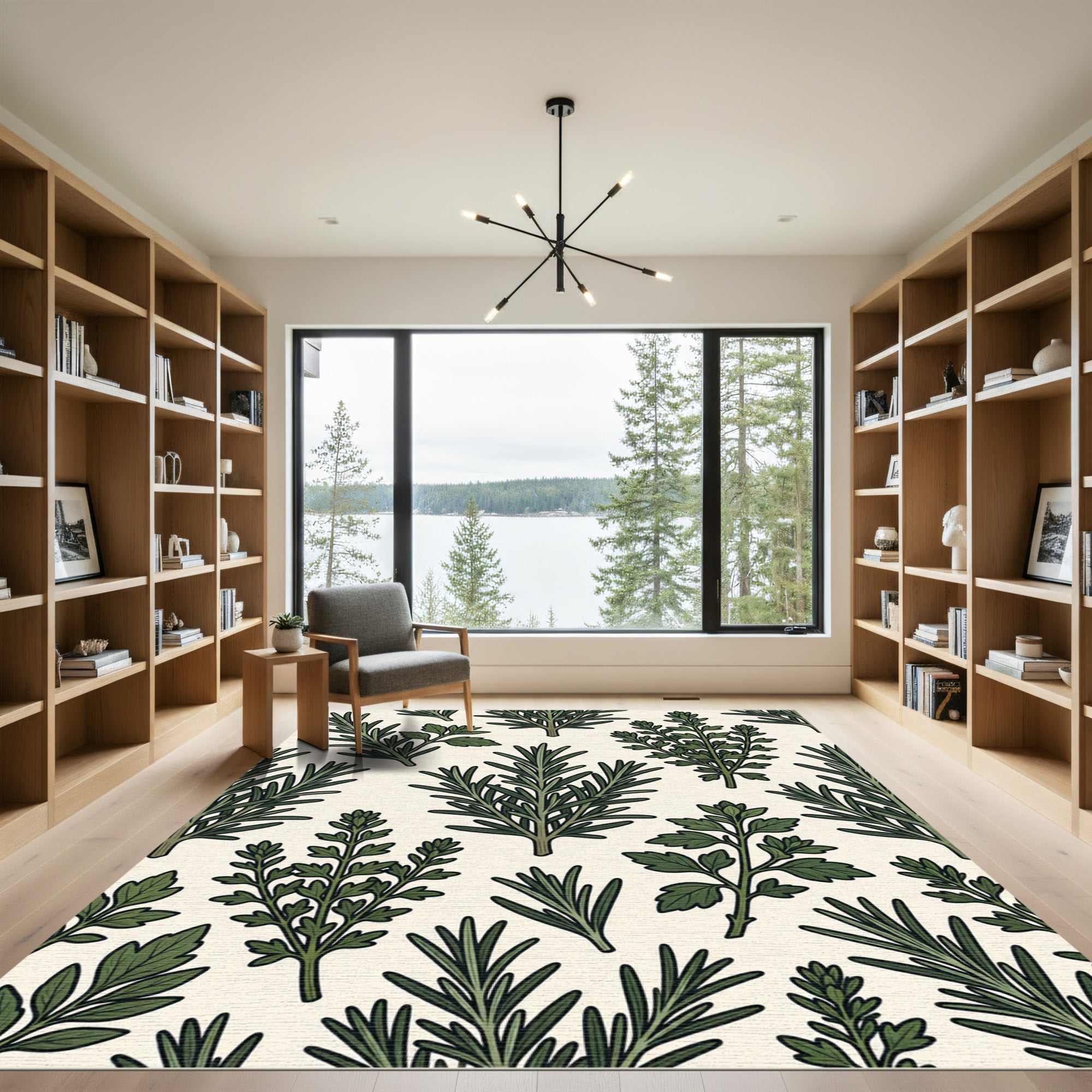 Botanical Green Culinary Herb Illustration Rug