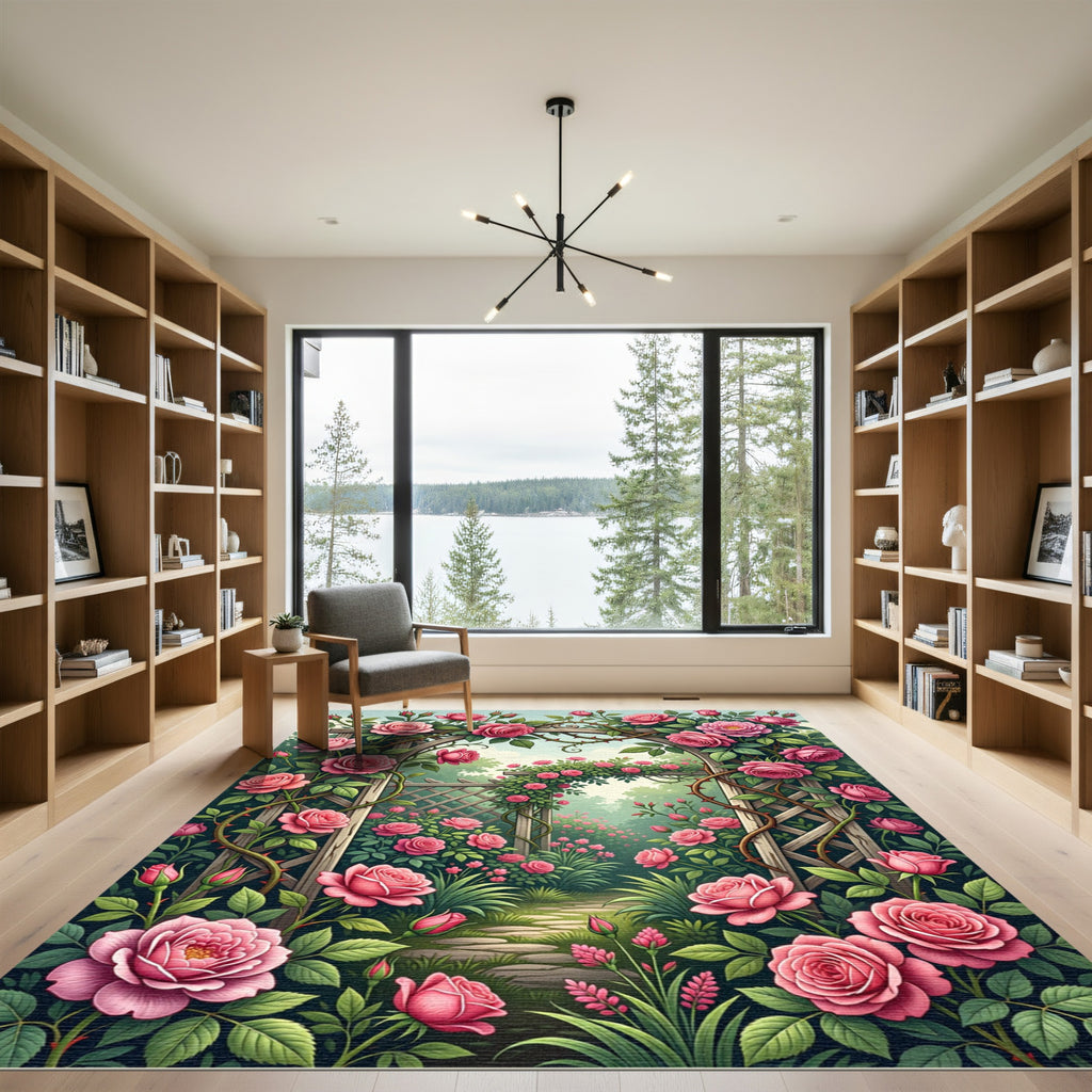 Romantic Pink Rose Garden Arbour Rug