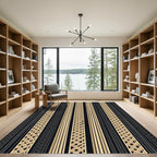 Gold and Charcoal Woven Linear Stripe Rug