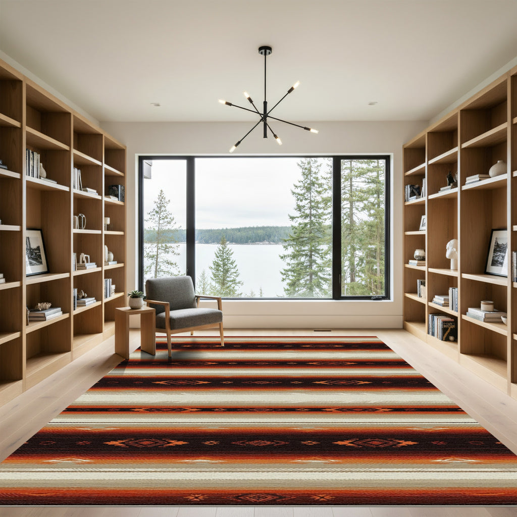 Rustic Earthy Tone Tribal Geometric Striped Rug