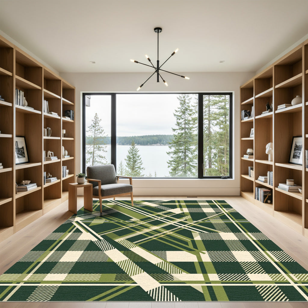 Deep Green Overlay Plaid Lines Rug
