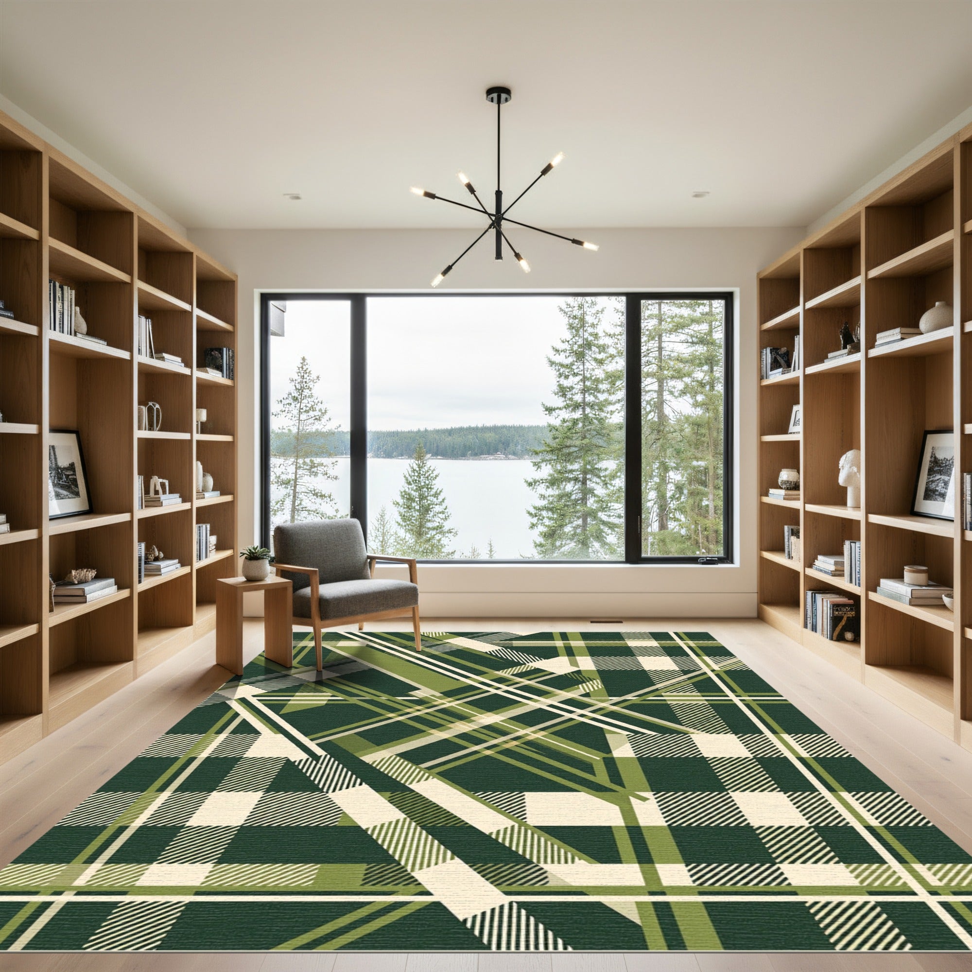 Deep Green Overlay Plaid Lines Rug