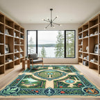 Royal Teal Verdant Botanical Fountain Garden Rug