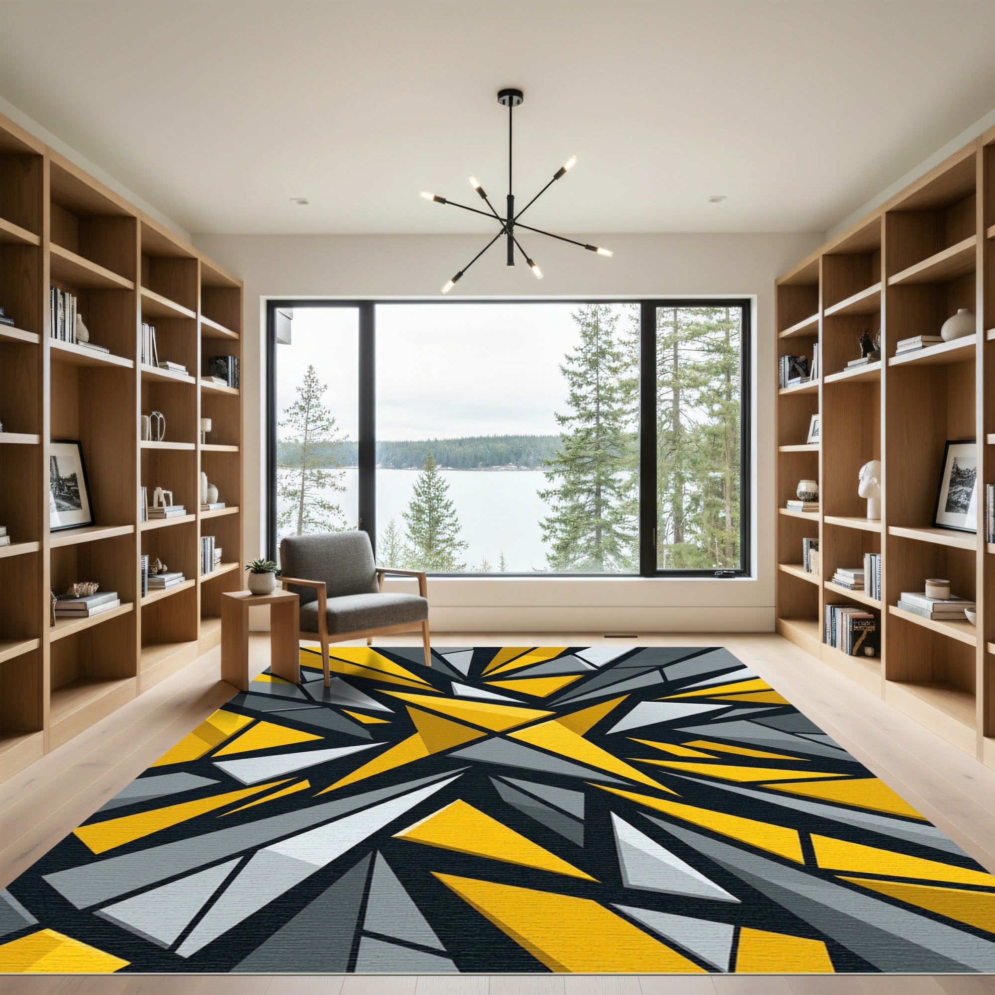 Bold Yellow Gray Geometric Explosion Rug