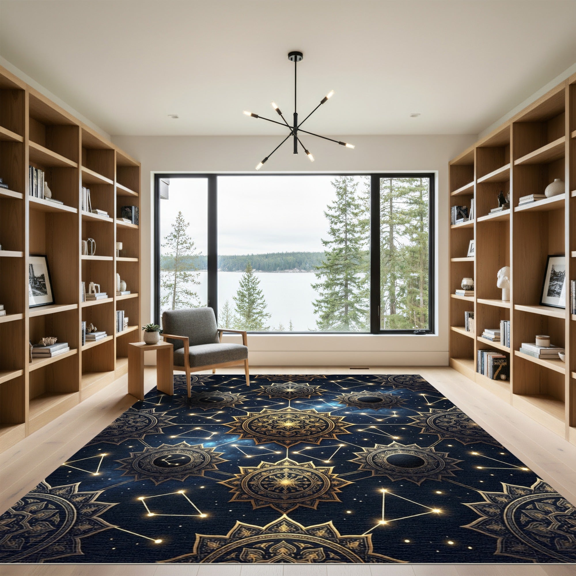 Golden Celestial Star Constellation Mandala Rug