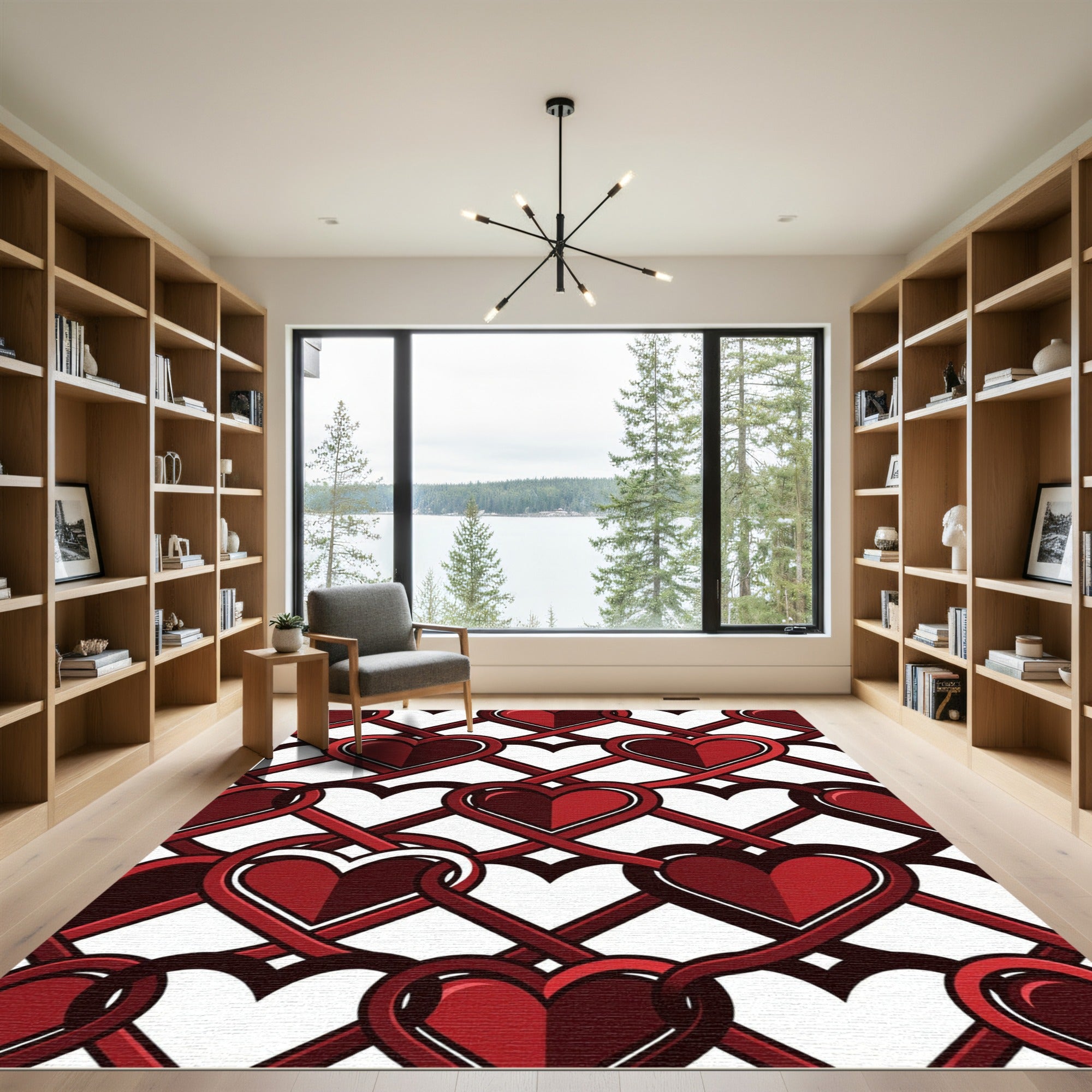Interlocking Crimson Heart Lattice Rug