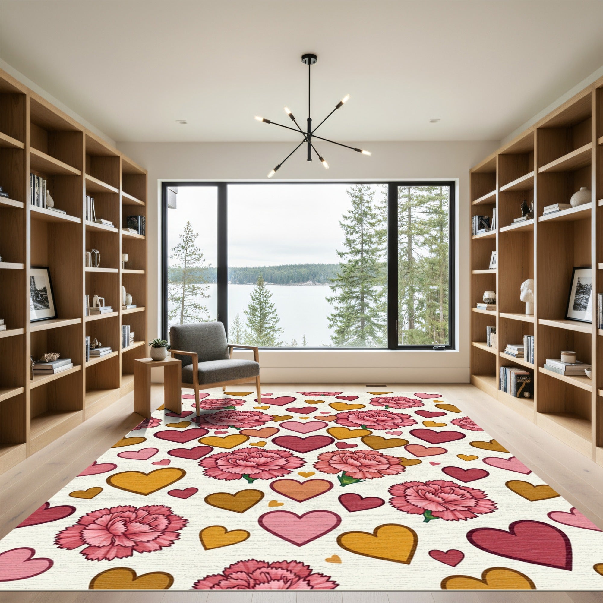 Pink Carnation Heart Collage Rug