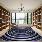 Modern Metallic Blue Concentric Circle Rug