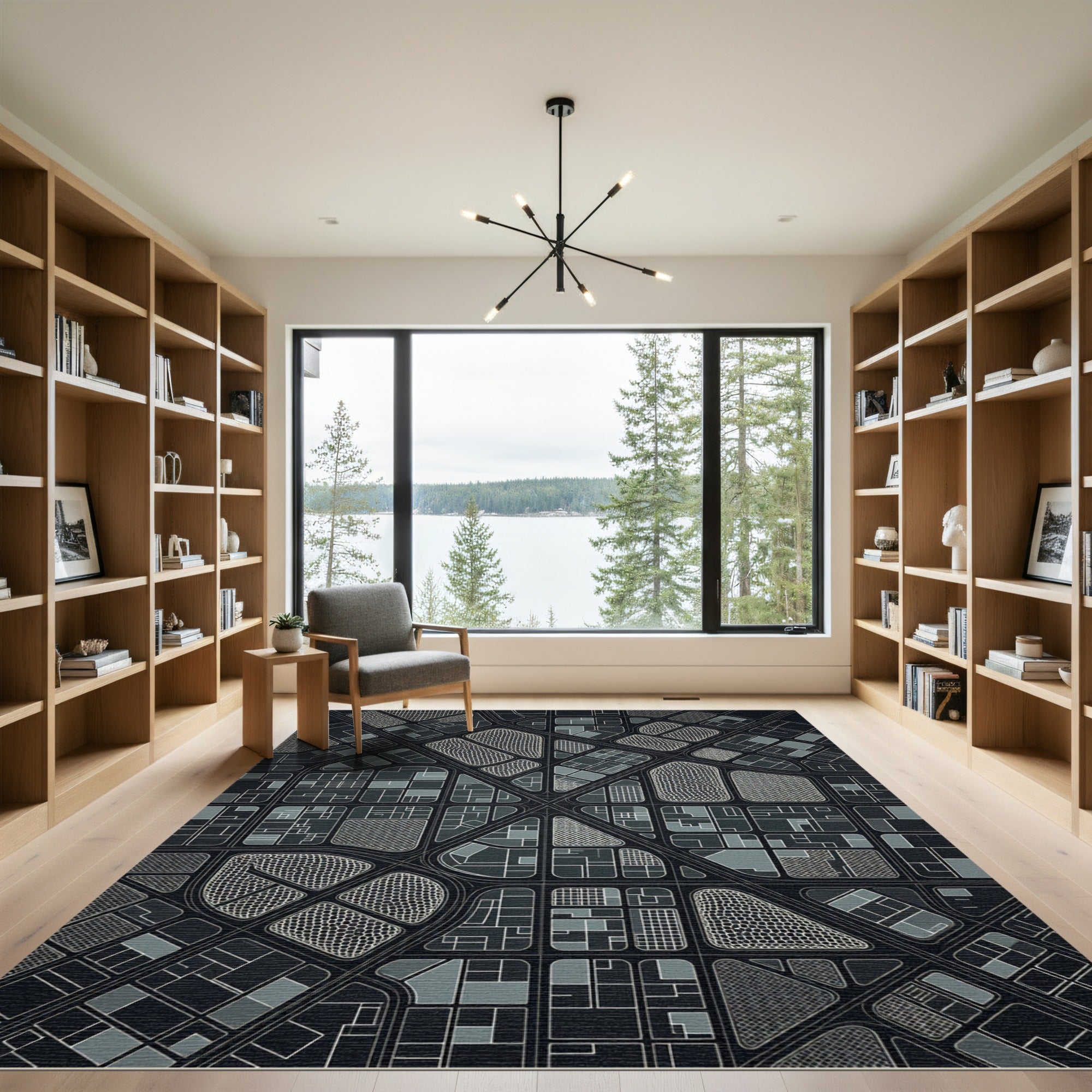 Modern Gray Urban Grid Rug