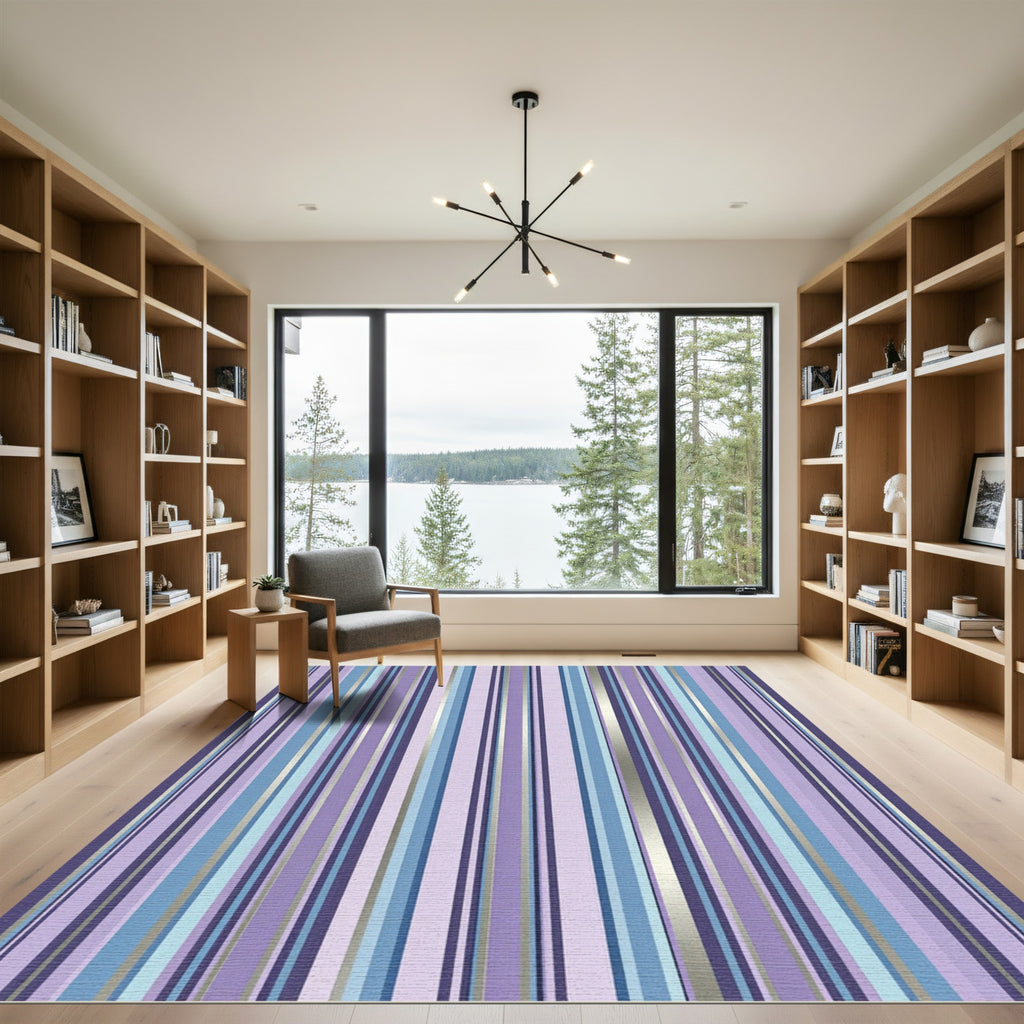 Lavender Blue Silver Striped Rug