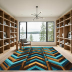 Geometric Teal and Amber Chevron Rug