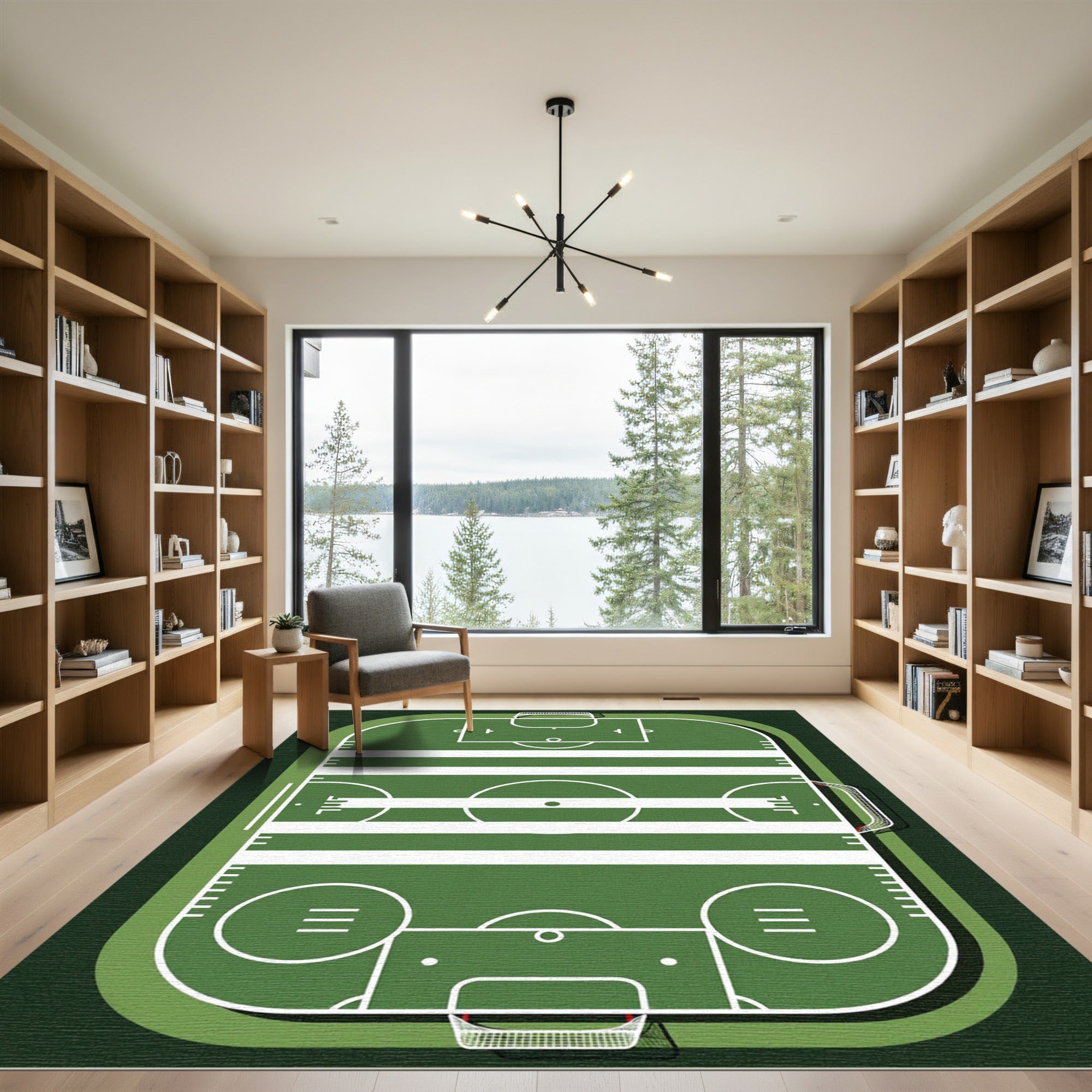 Athletic Field Green Sport Centerpiece Rug