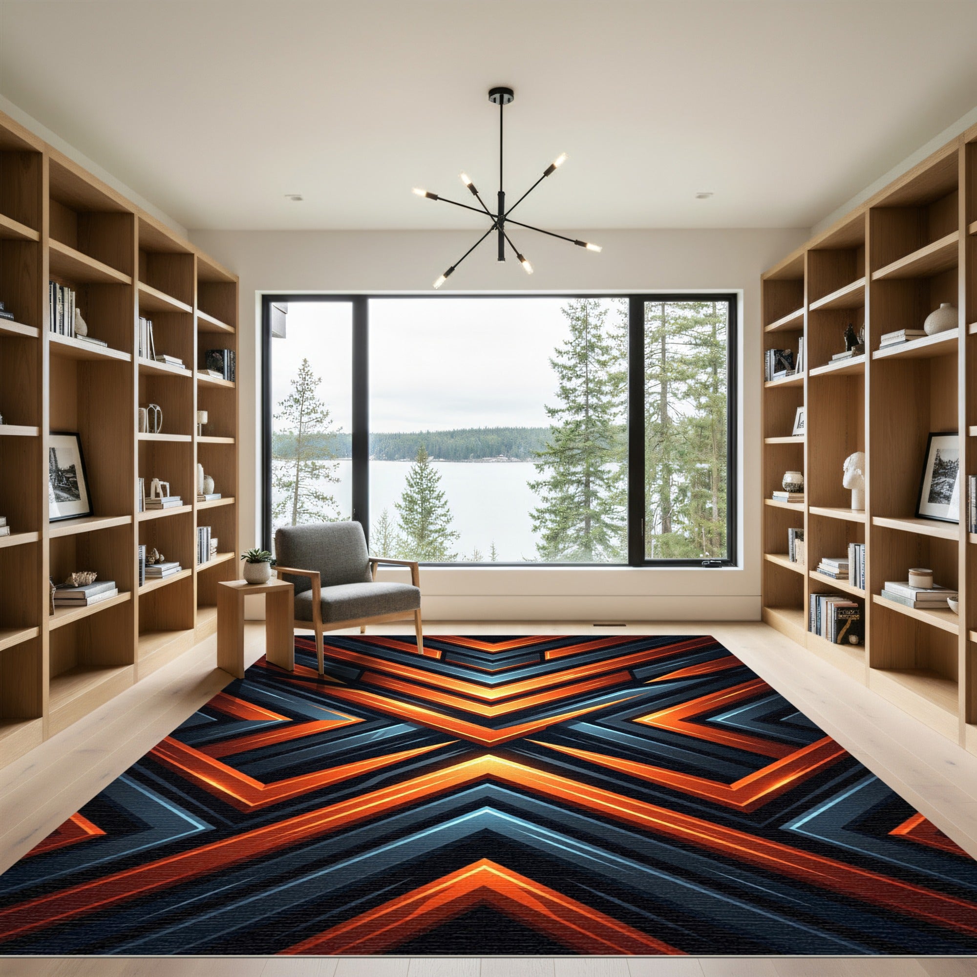 Electric Amber Charcoal Geometric Chevron Rug