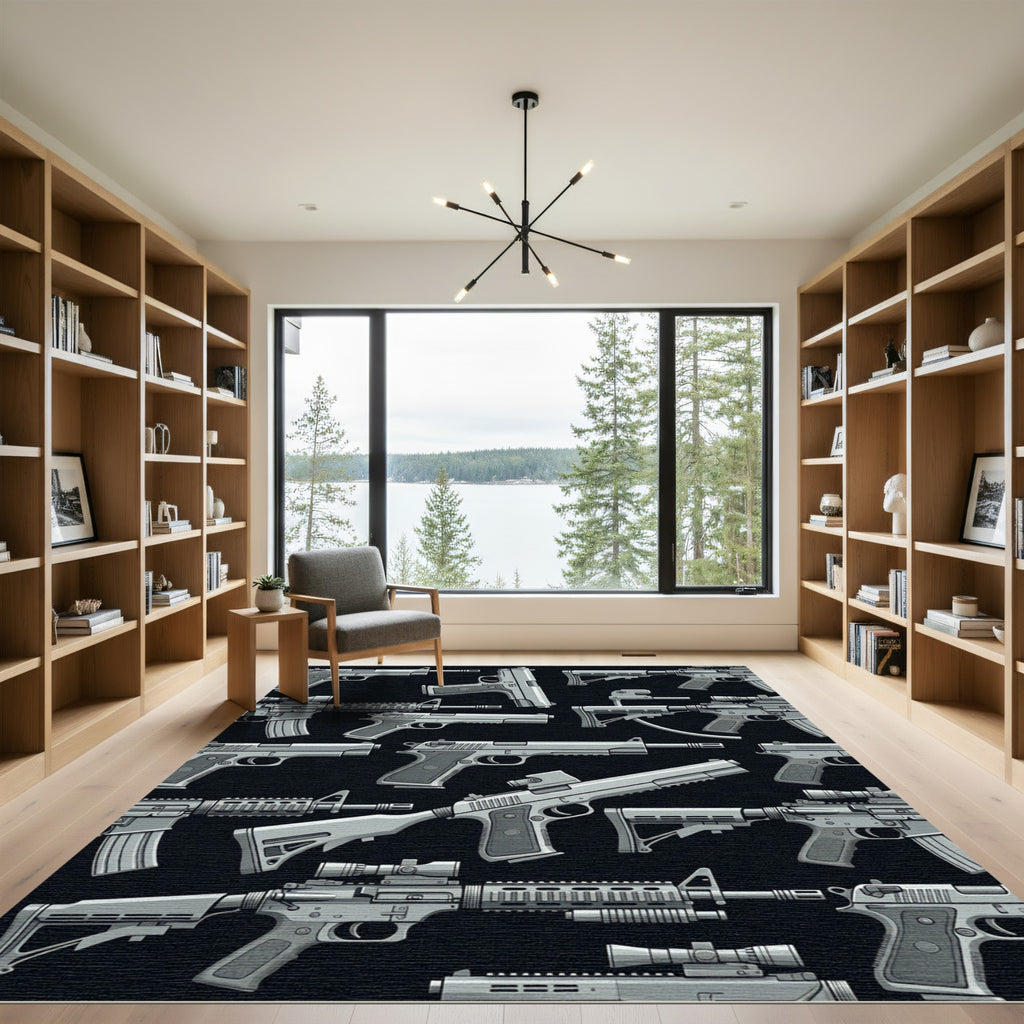 Graphic Monochrome Tactical Weaponry Grid Rug