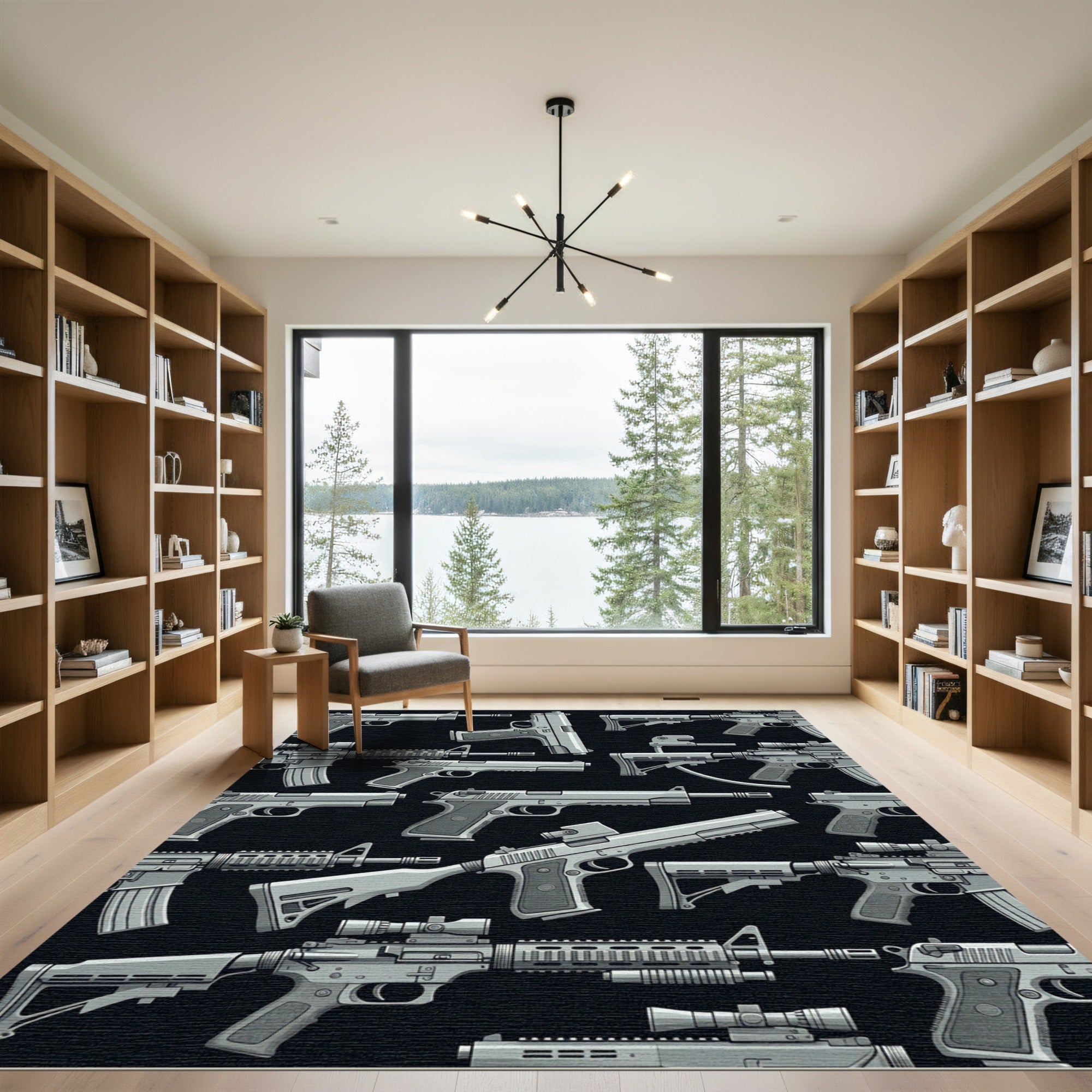 Graphic Monochrome Tactical Weaponry Grid Rug