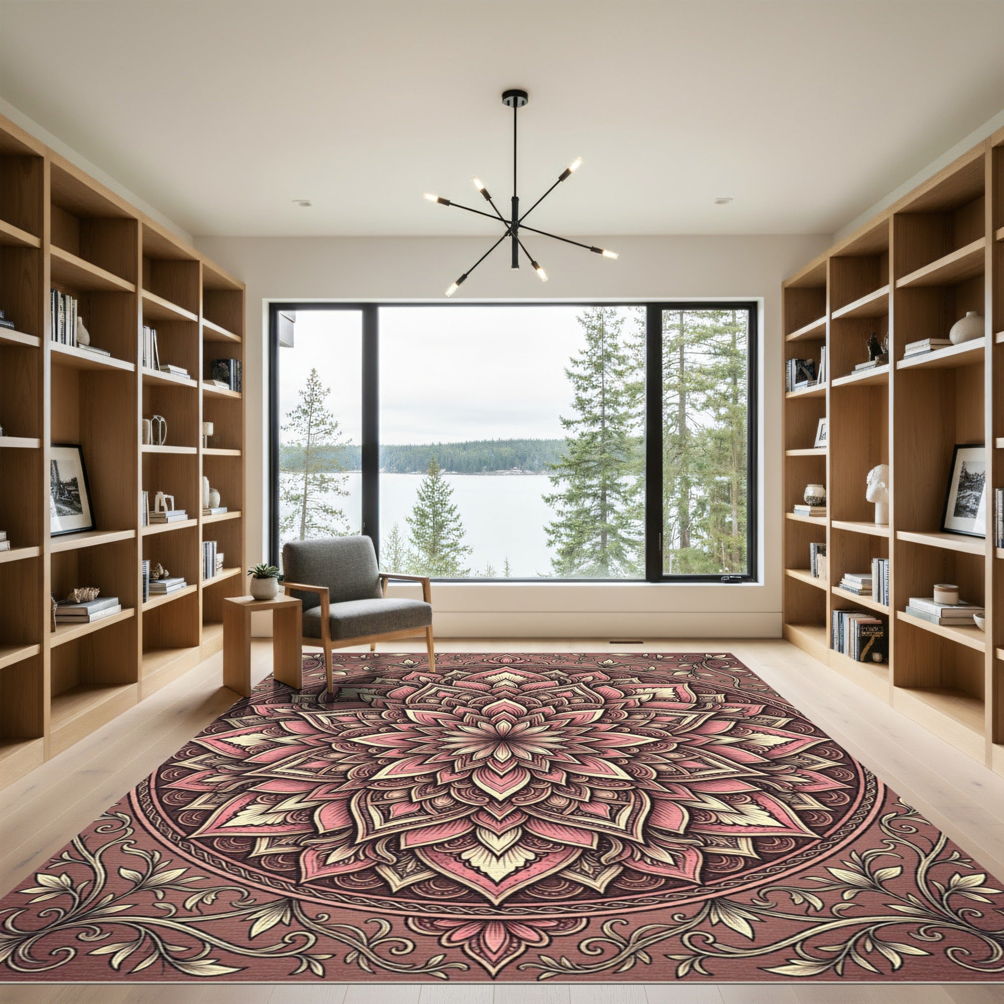 Blush Pink Ornamental Floral Mandala Rug
