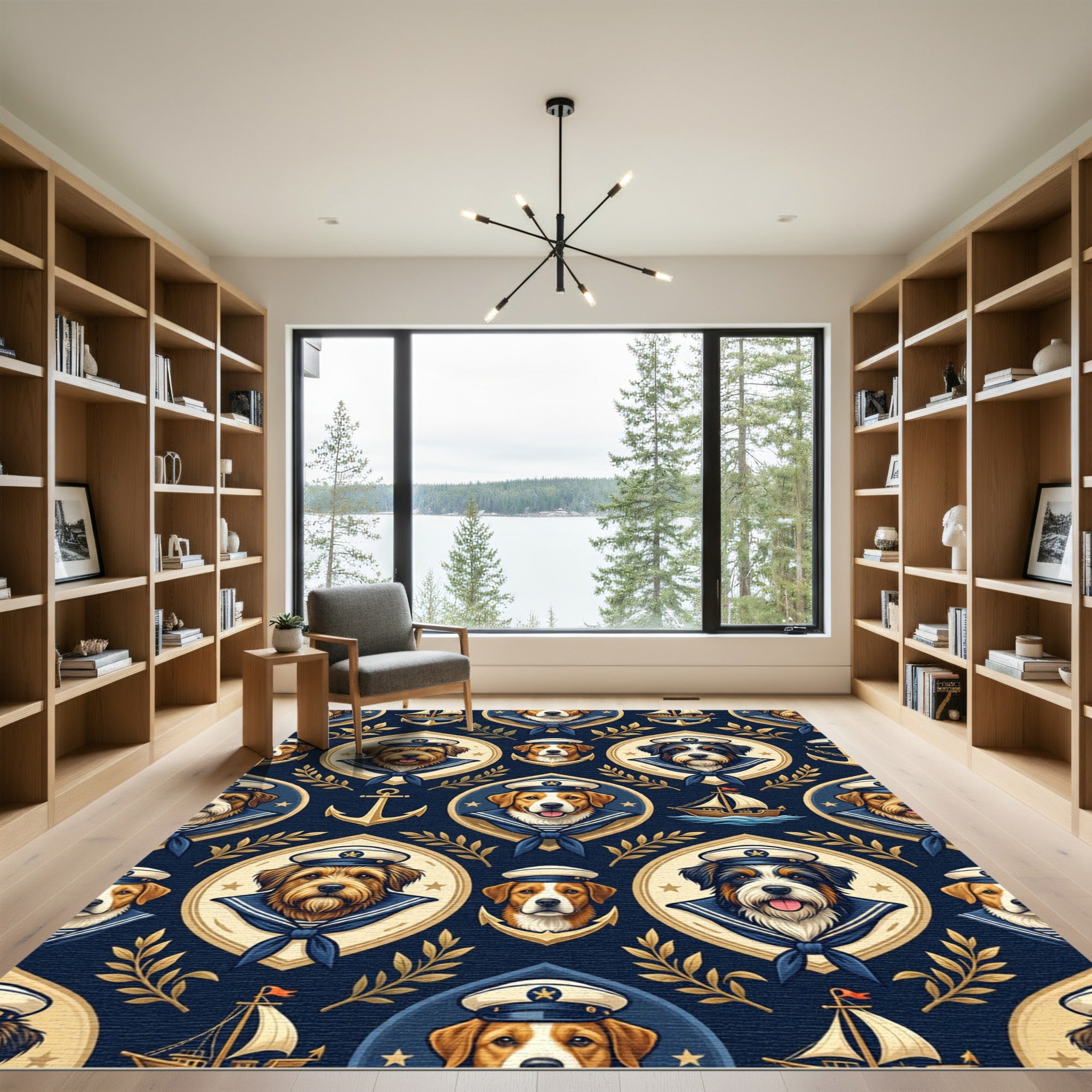 Nautical Sailor Dog Navy Blue Anchor Rug