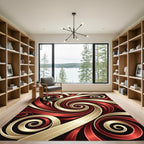 Crimson Gold Swirl Ribbon Abstract Rug