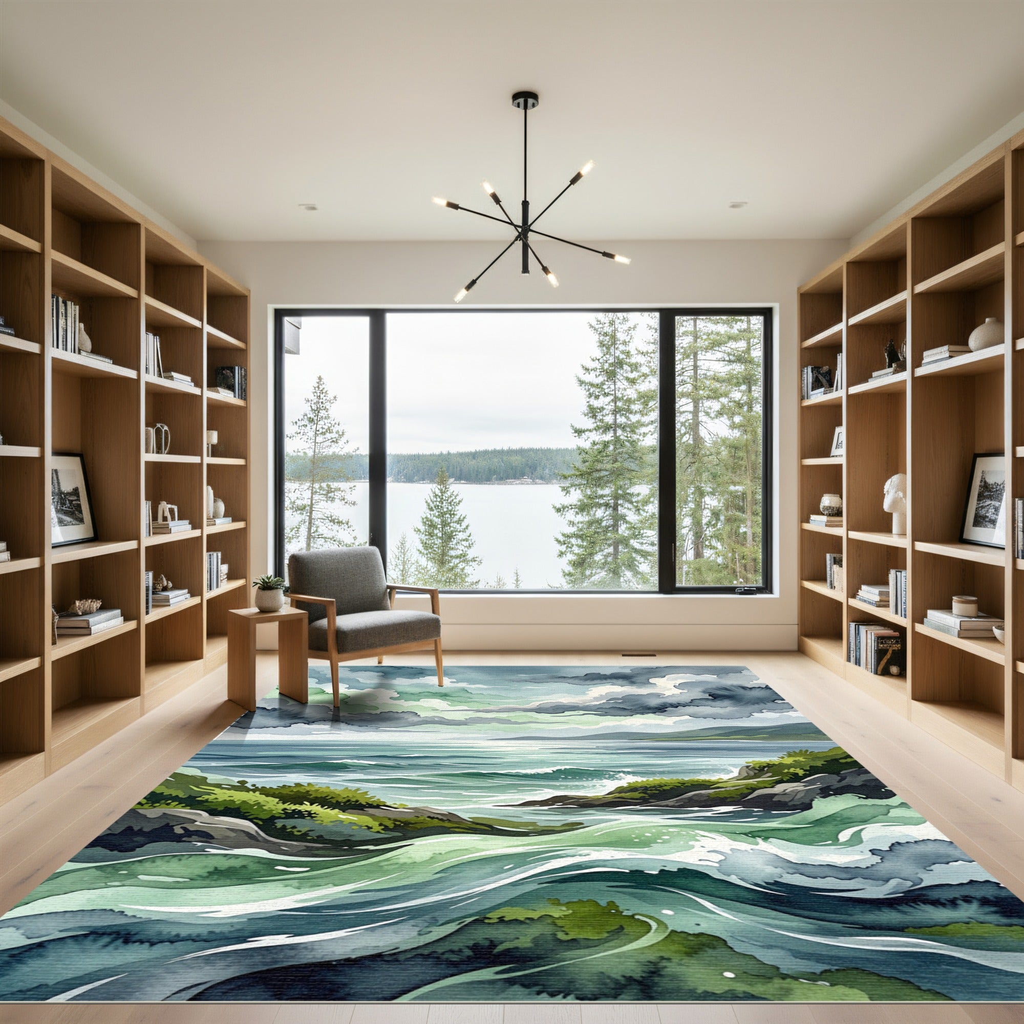 Stormy Coastal Waters Moody Seascape Rug