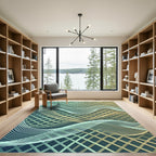 Abstract Golden Teal Wave Grid Rug