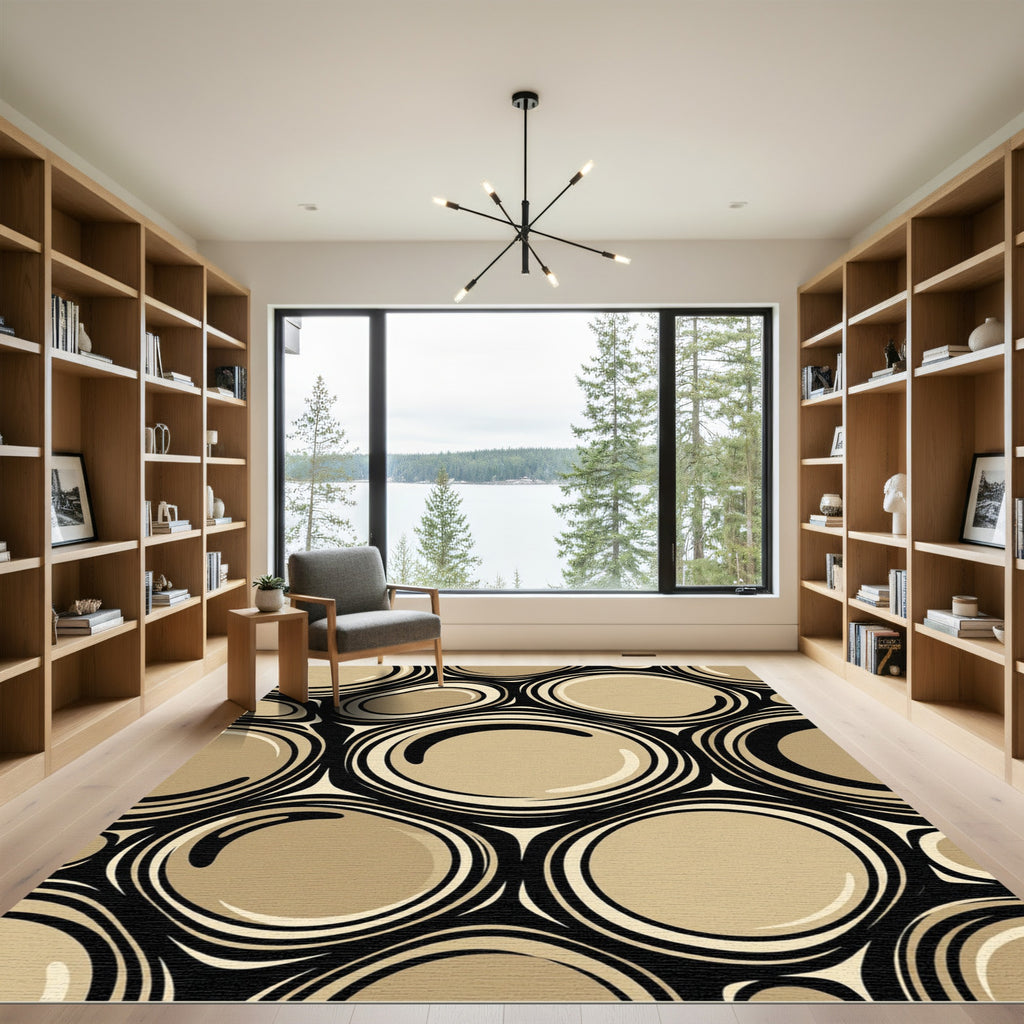 Earthy Taupe Concentric Circle Abstract Rug