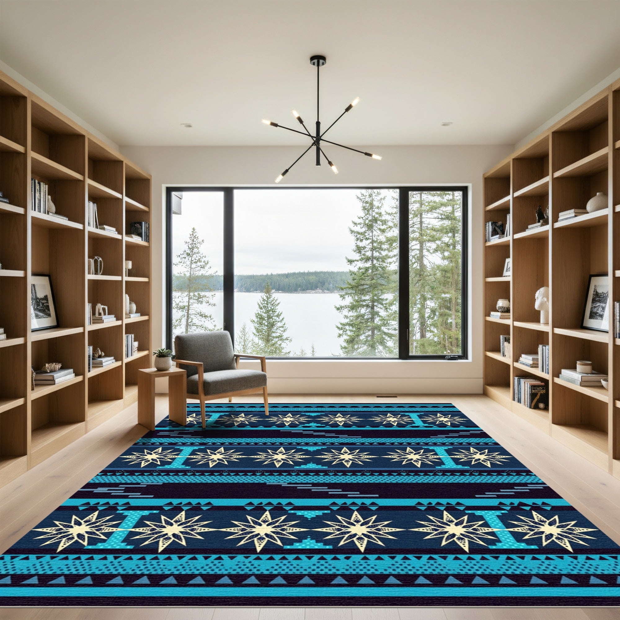 Navajo Blue Star Geometric Stripe Rug