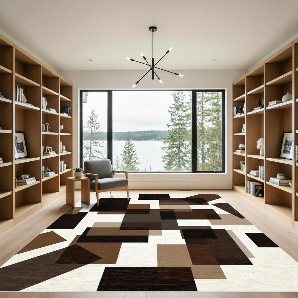 Modern Brown Geometric Abstract Block Rug
