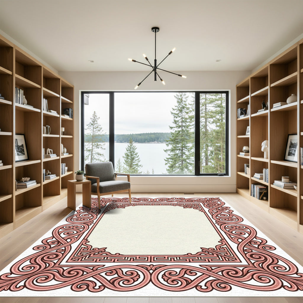 Rose Gold Swirl Border Frame Rug