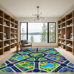 Vibrant Colorful City Layout Isometric Map Rug