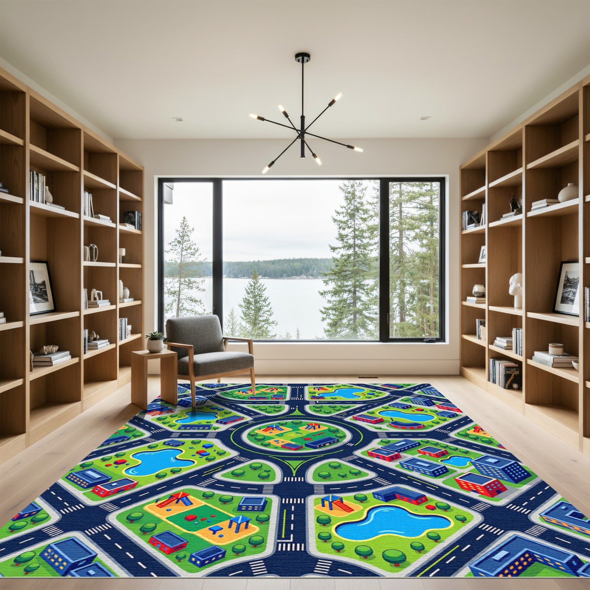 Vibrant Colorful City Layout Isometric Map Rug