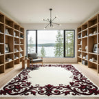 Deep Red Royal Scrollwork Frame Rug